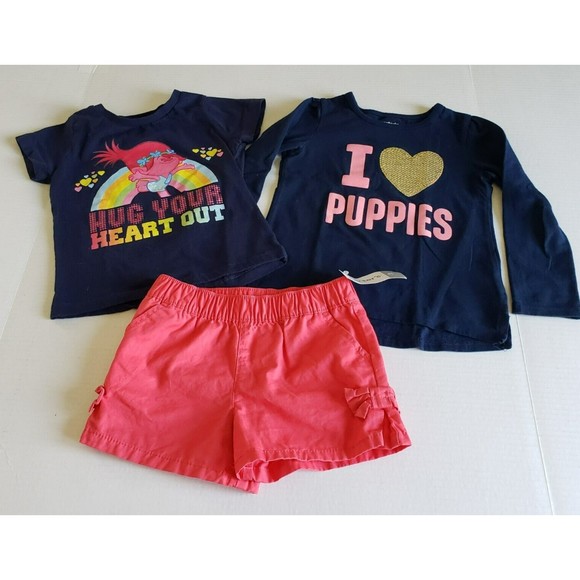 Lot of Toddler Girls Tops & Shorts 3/3T Trolls Carter's Shorts New With Tags - Picture 1 of 16
